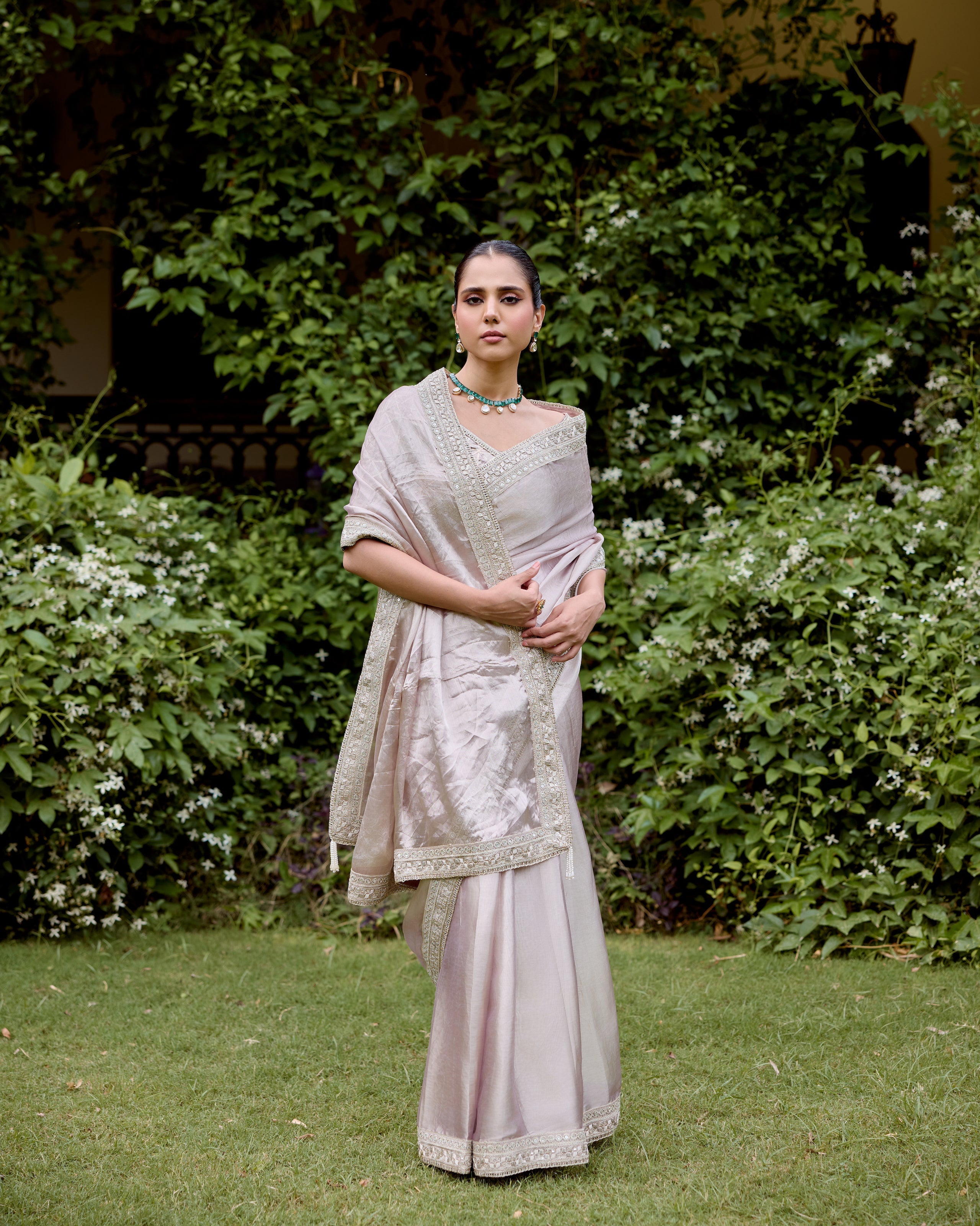 Lilac Organza Tissue Saree with Zari