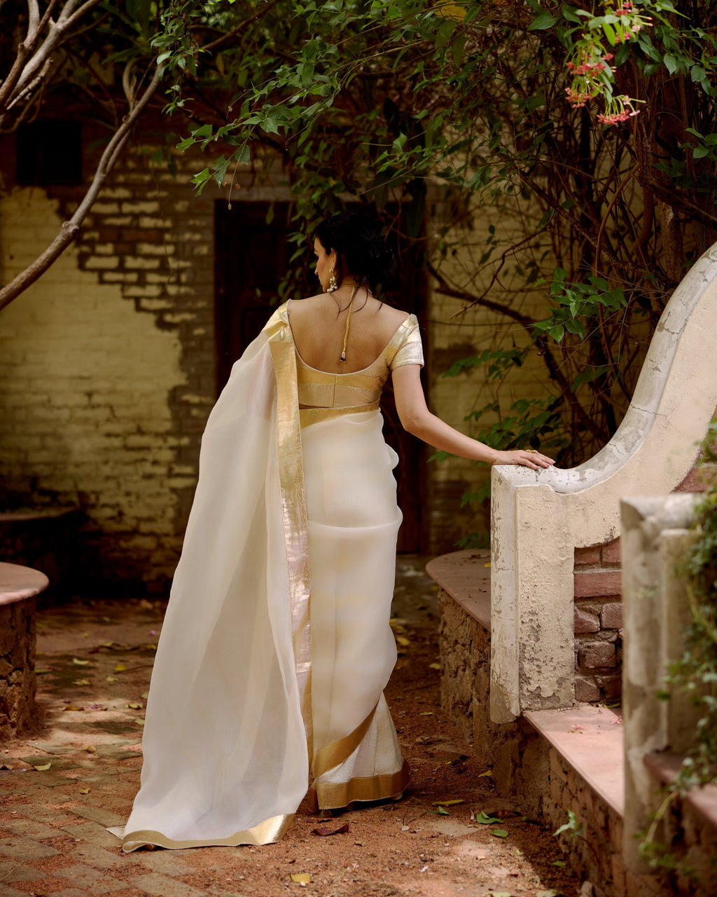 Ivory Organza Saree with Lumpi Border