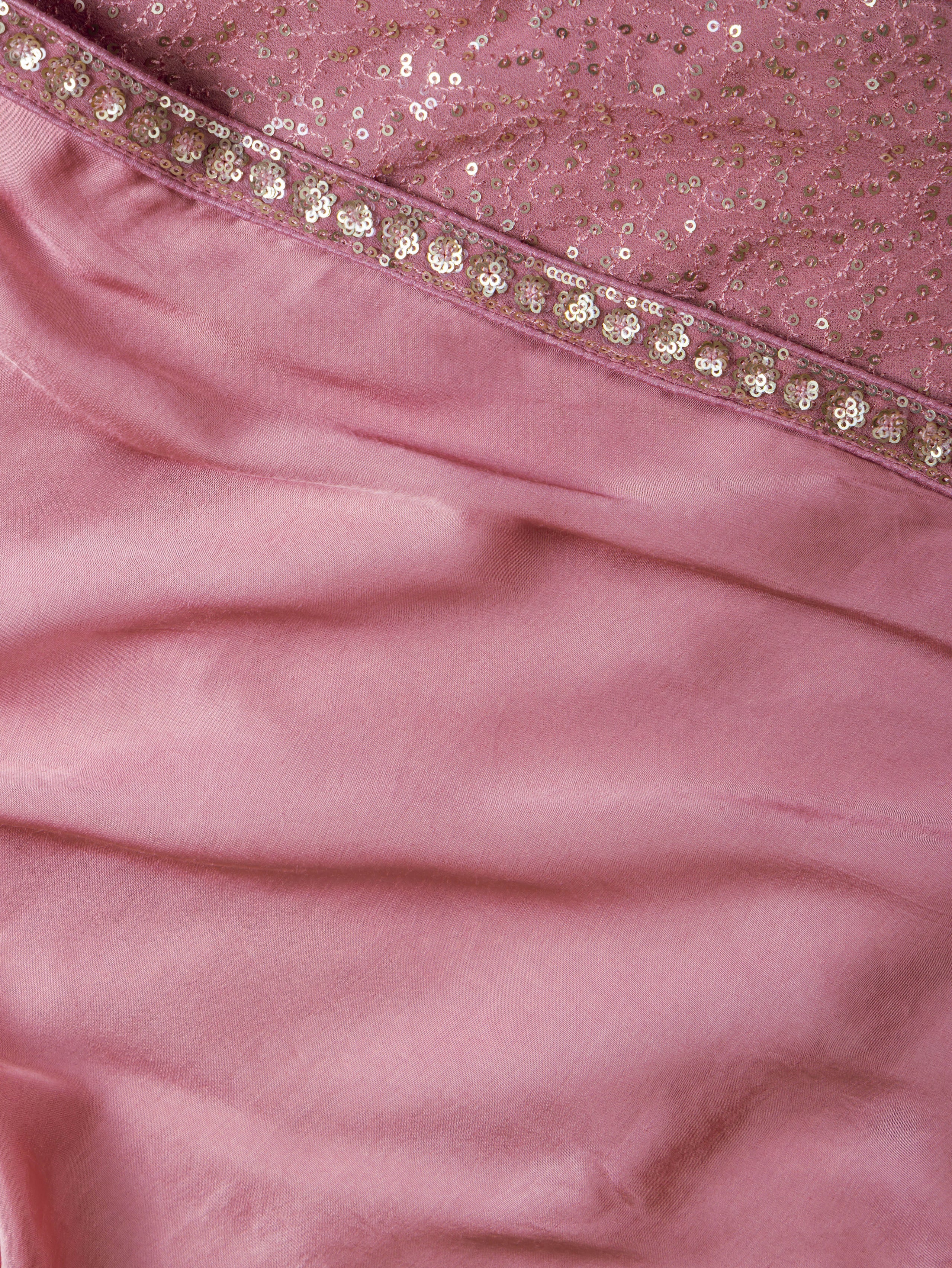 Rose Pink Georgette Sequins Saree