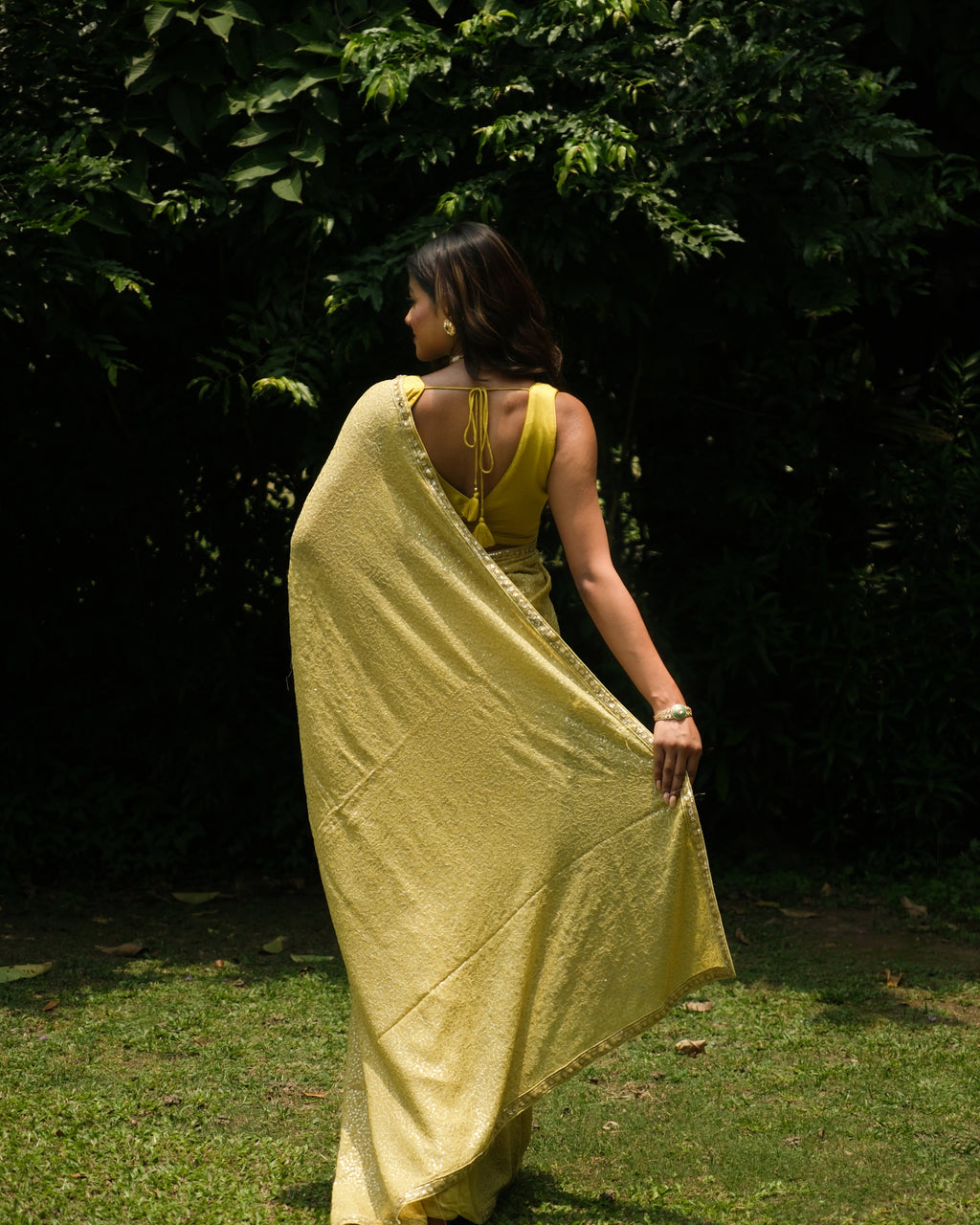 Daffodil Yellow Georgette Sequins Saree