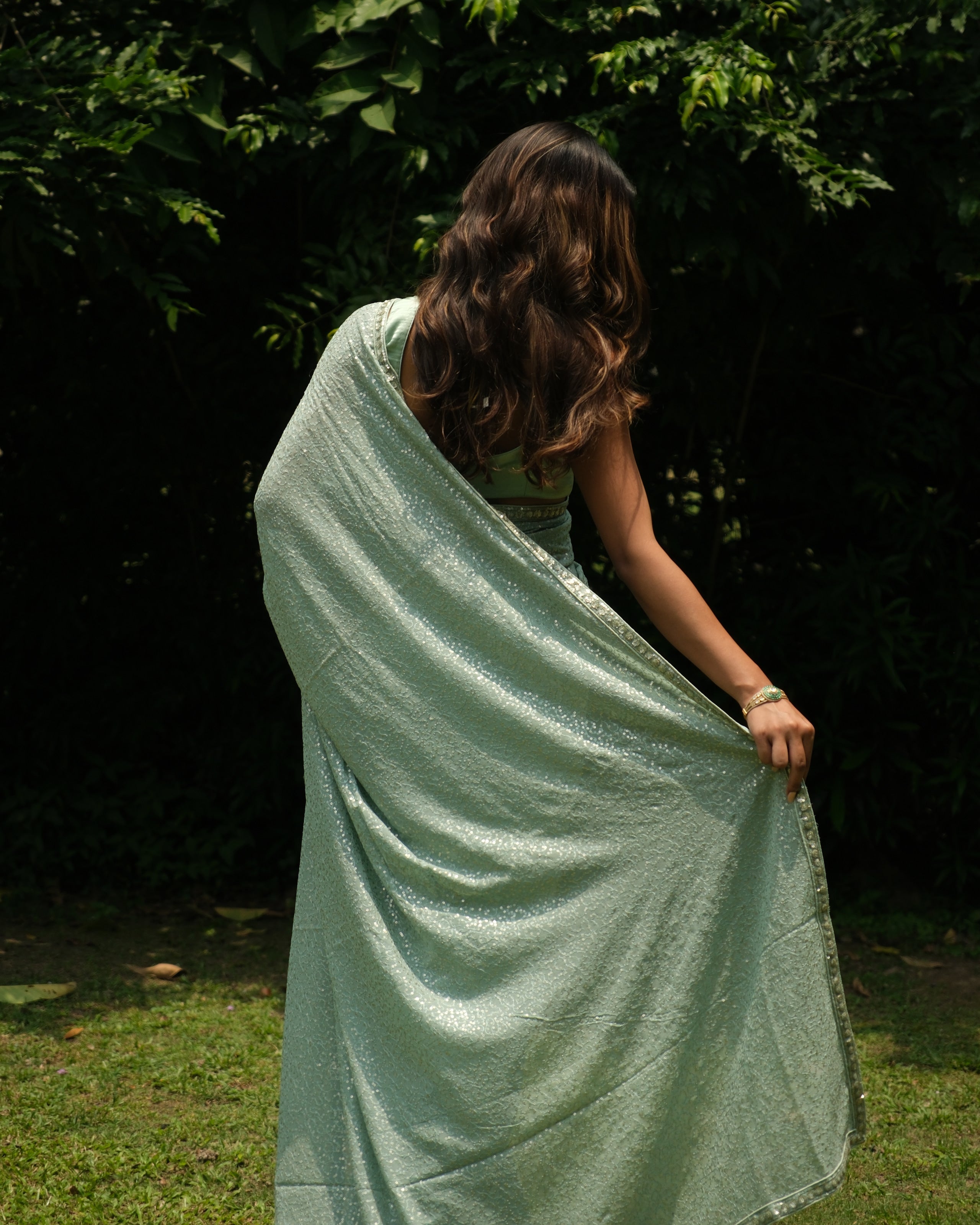 Ice Blue Georgette Sequins Saree