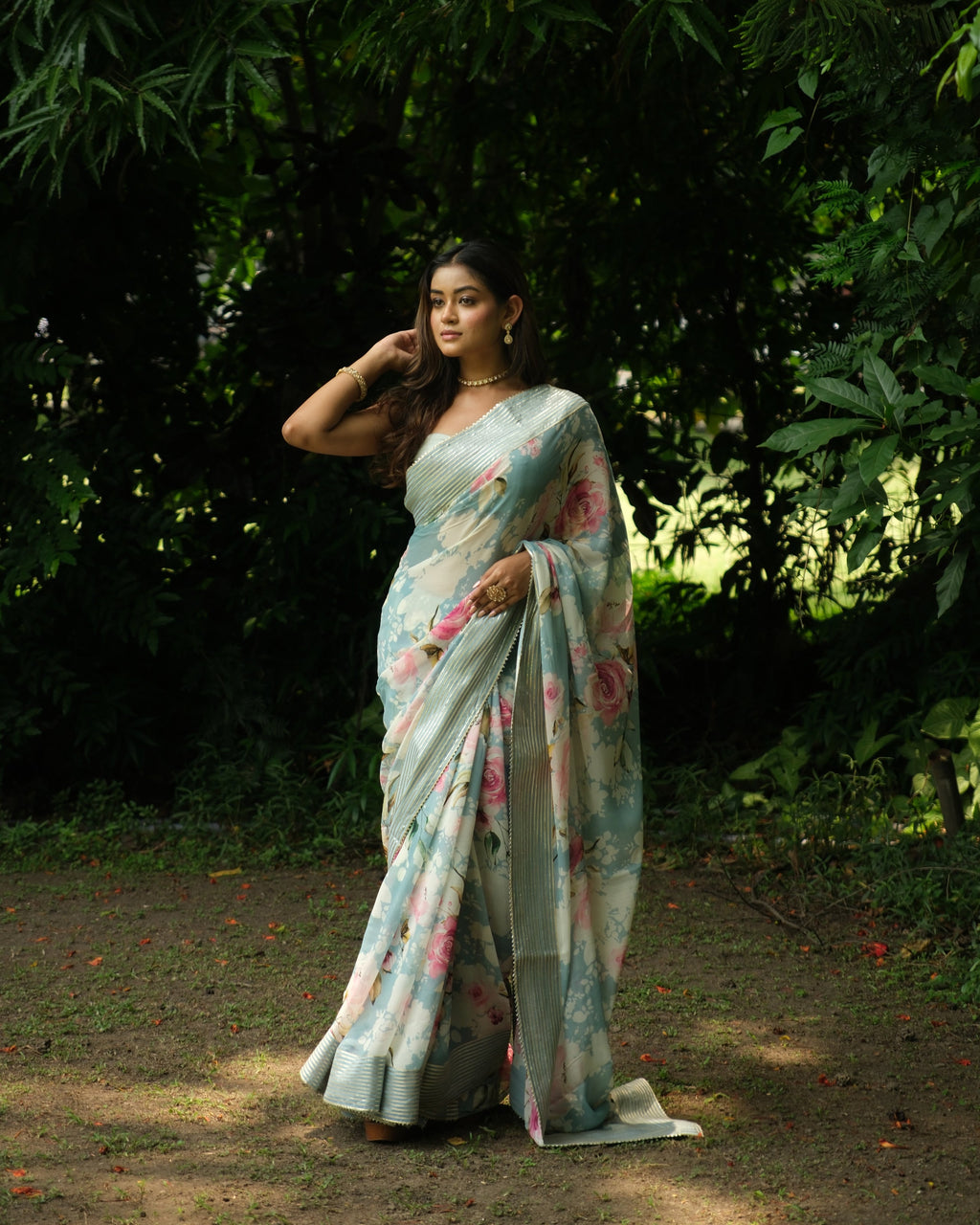 Blue Georgette Digital Printed Saree