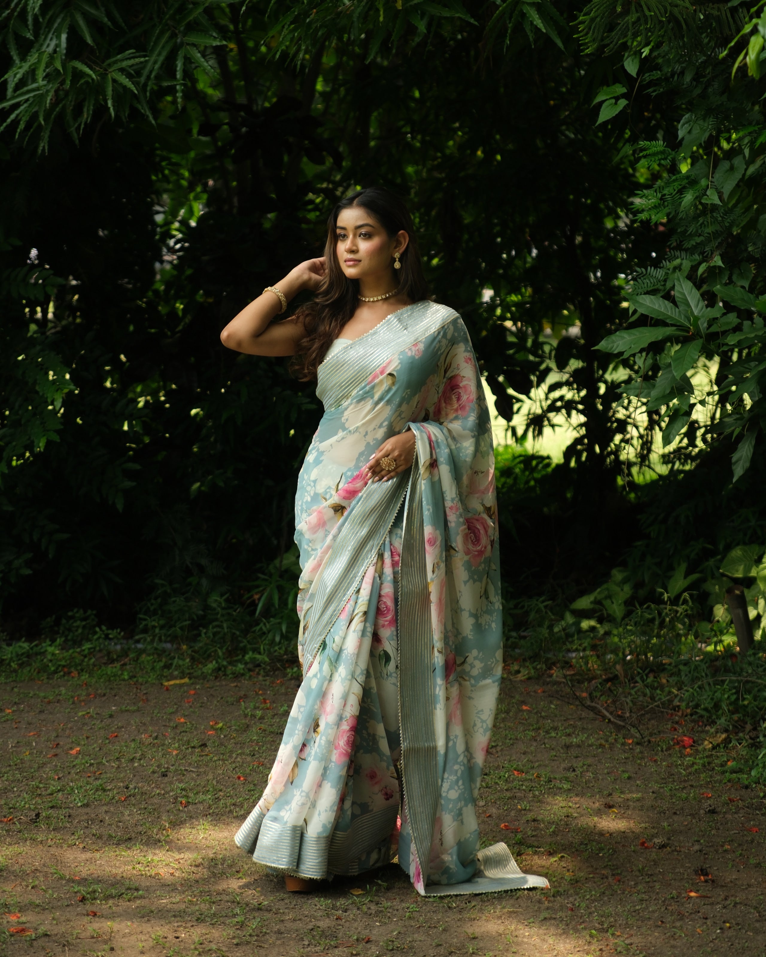 Blue Georgette Digital Printed Saree