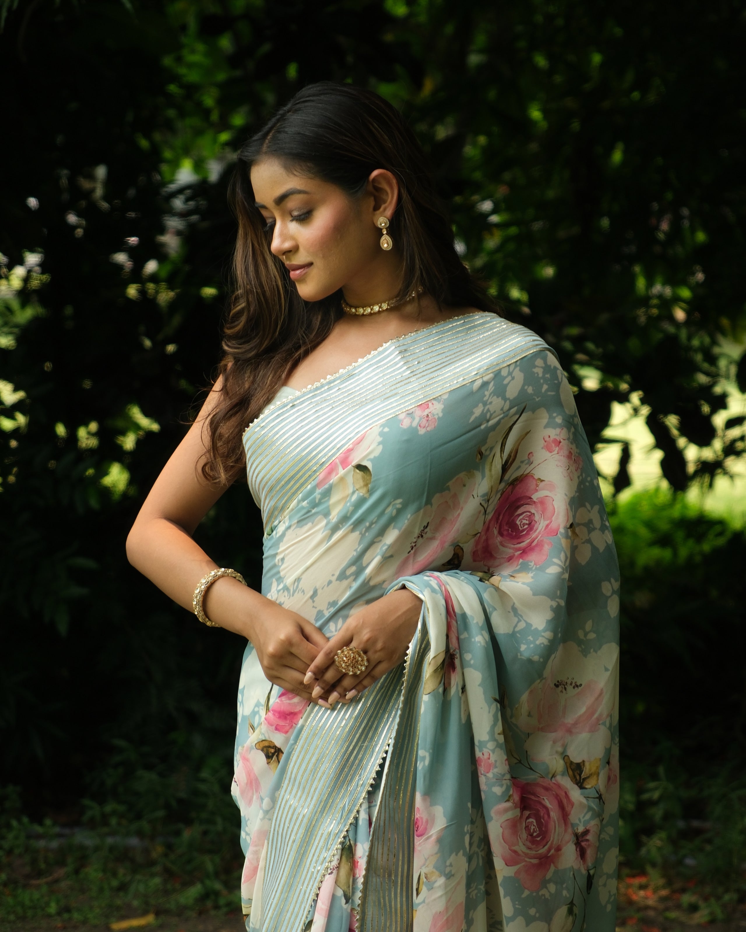 Blue Georgette Digital Printed Saree
