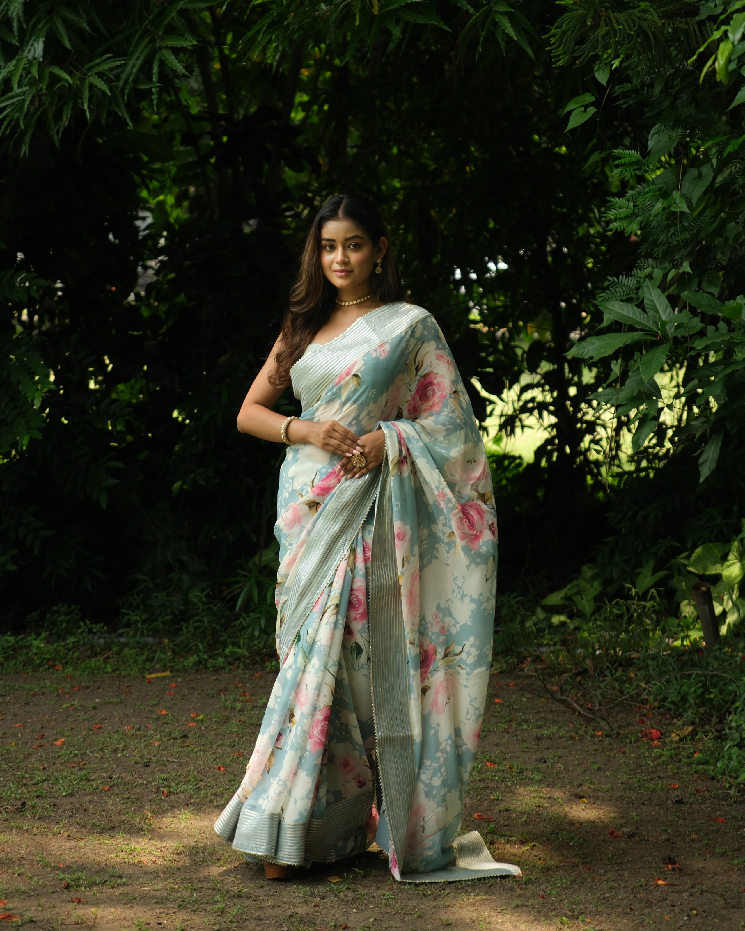 Blue Georgette Digital Printed Saree