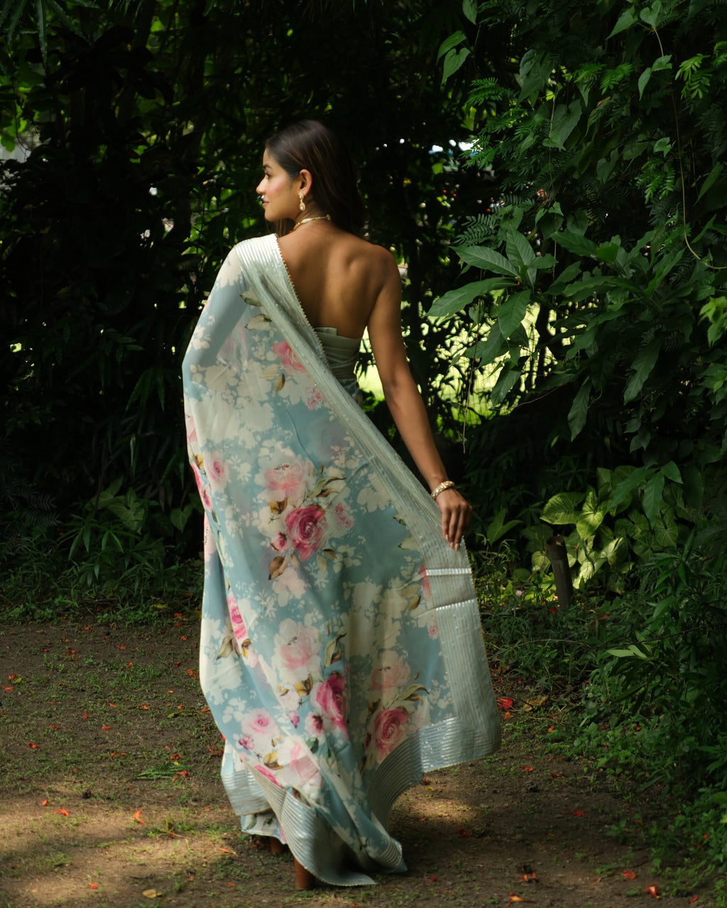 Blue Georgette Digital Printed Saree