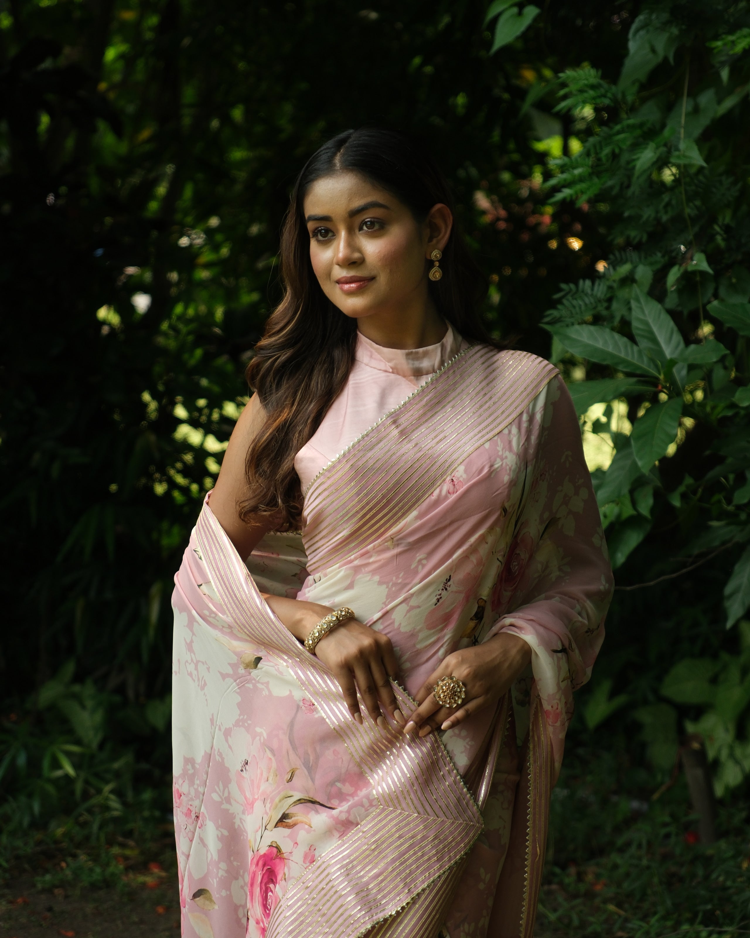 Rose Pink Georgette Digital Printed Saree