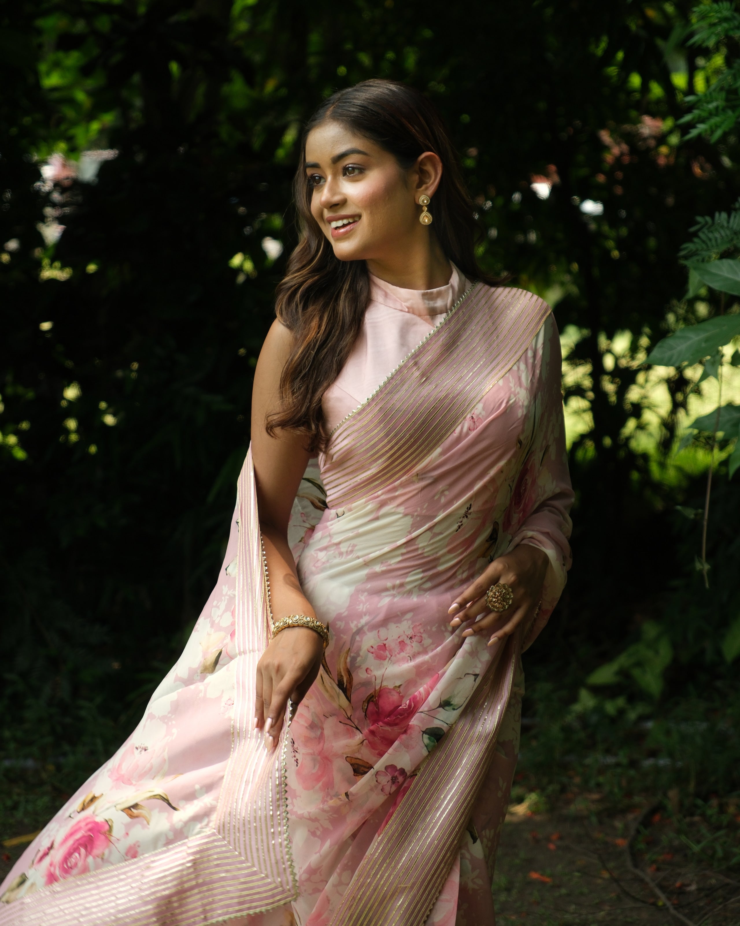 Rose Pink Georgette Digital Printed Saree