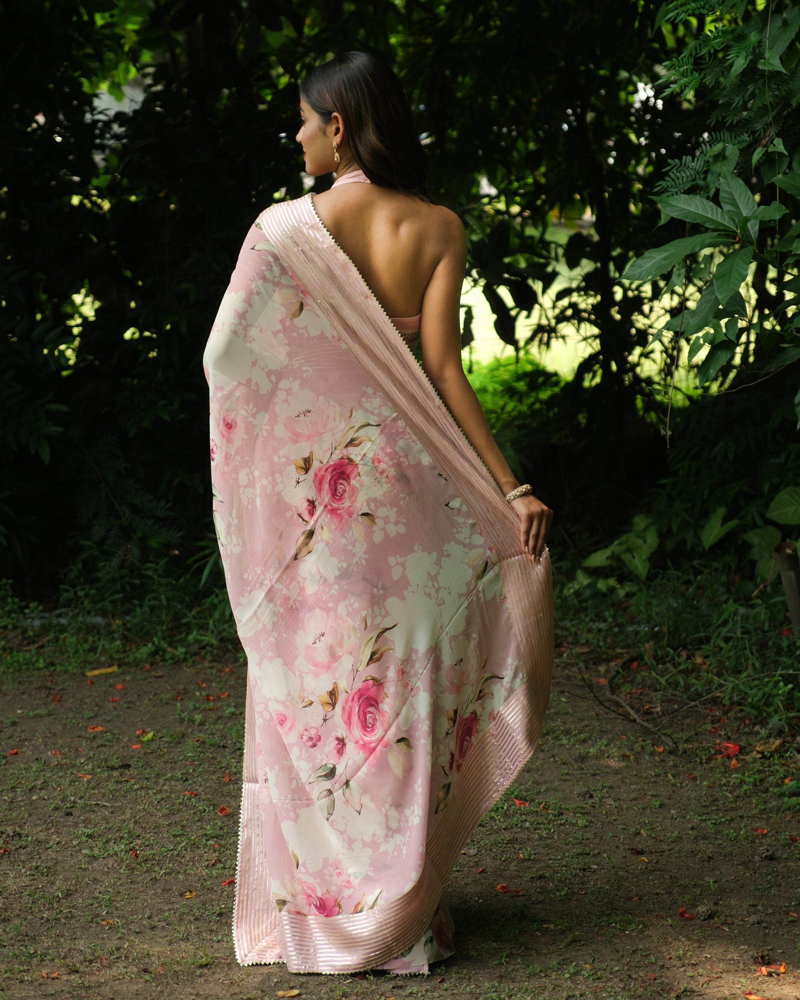 Rose Pink Georgette Digital Printed Saree