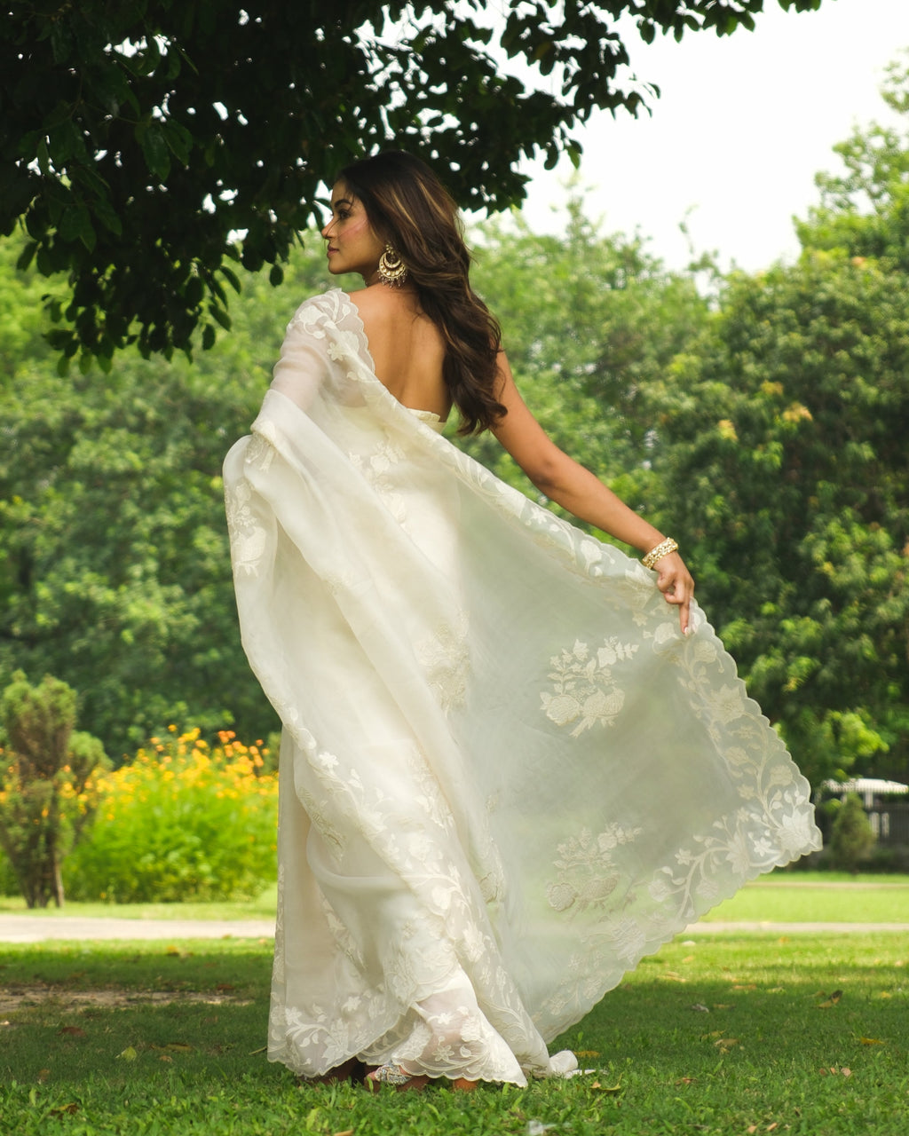 Ivory Organza Applique Saree