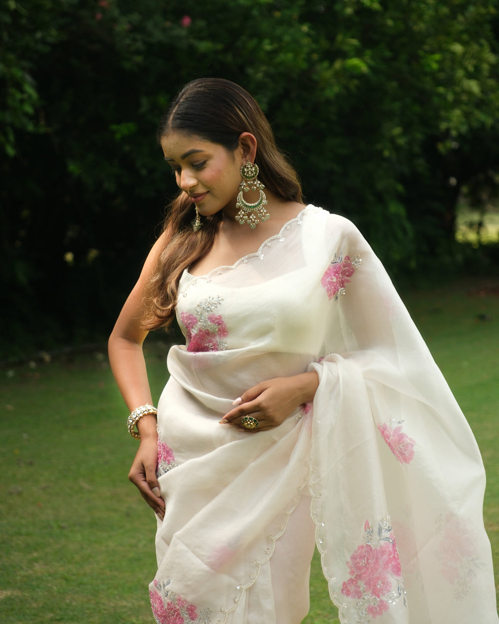 Ivory Organza Hand Painted Saree