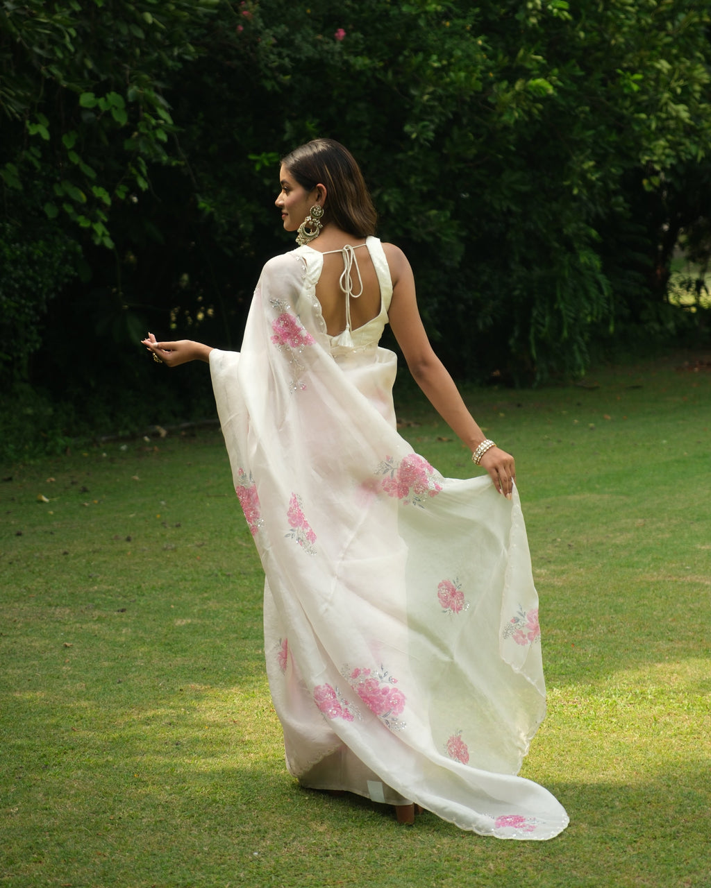 Ivory Organza Hand Painted Saree