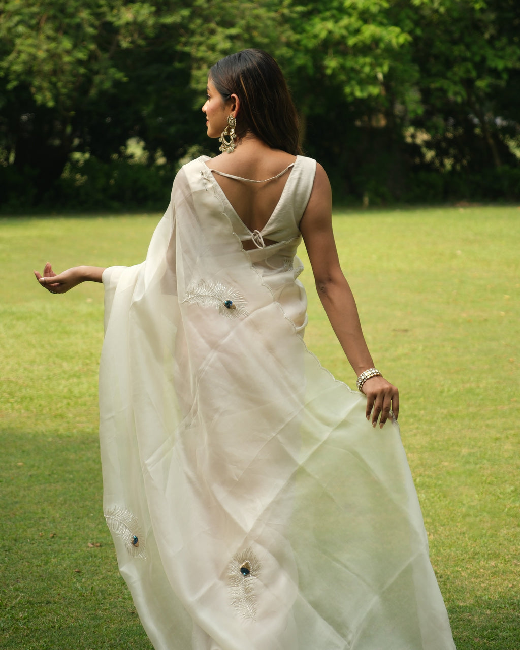 Ivory Organza Cutdana Saree